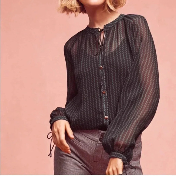 Anthropologie Maeve Della Sheer Shirt Blue Green Size Small - Picture 1 of 7